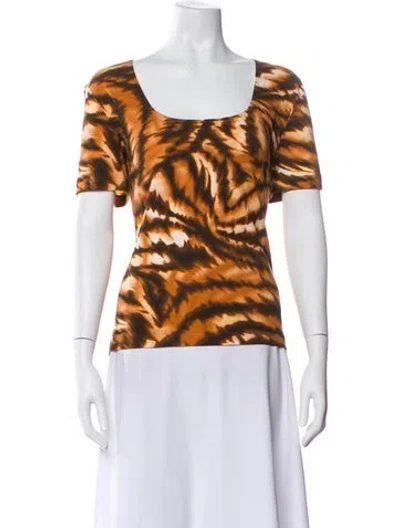 Pre-owned Escada Animal Print Scoop Neck T-shirt In Brown