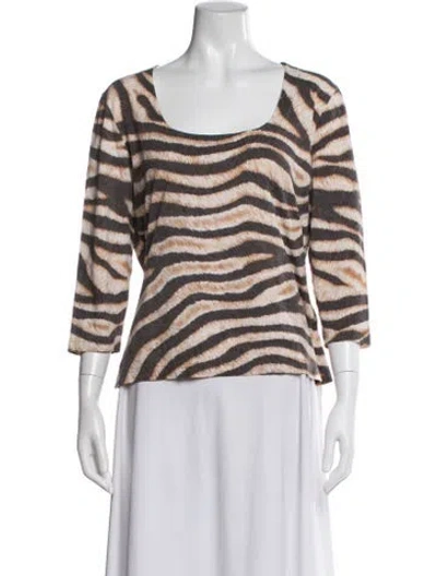 Pre-owned Escada Animal Print Square Neckline Top In Brown