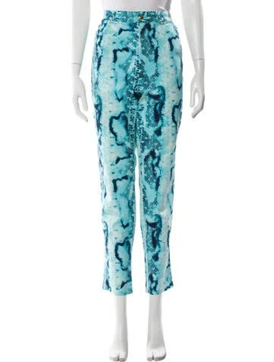 Pre-owned Escada Animal Print Straight Leg Pants In Blue