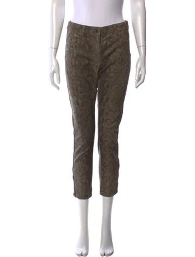 Pre-owned Escada Animal Print Straight Leg Pants In Green