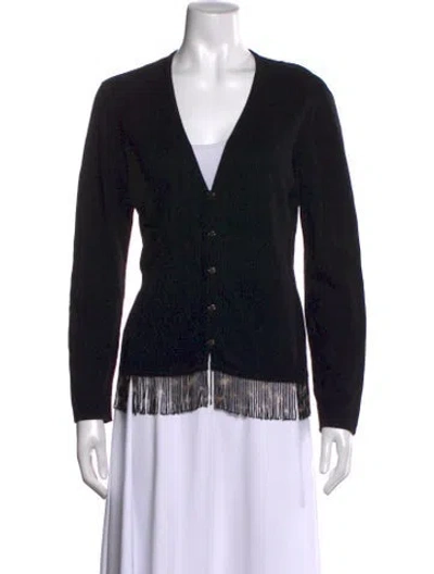 Pre-owned Escada Animal Print V-neck Sweater In Black