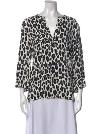Pre-owned Escada Animal Print V-neck Top In Black