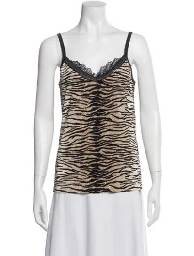 Pre-owned Escada Animal Print V-neck Top In Brown