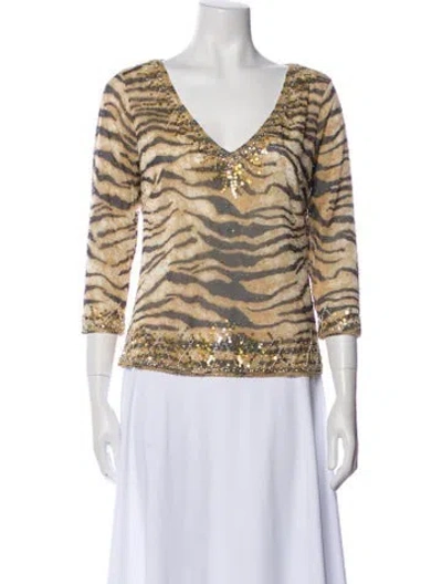 Pre-owned Escada Animal Print V-neck Top In Neutral