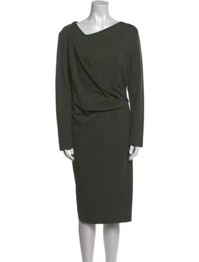 Pre-owned Escada Asymmetrical Midi Length Dress In Green