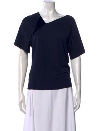 Pre-owned Escada Asymmetrical Short Sleeve Top In Blue