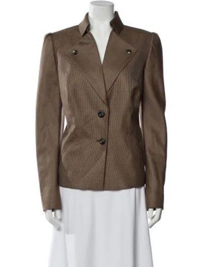 Pre-owned Escada Baby Cashmere Plaid Print Blazer In Brown
