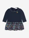 Escada Baby Girls Bi-material Printed Dress In Blue