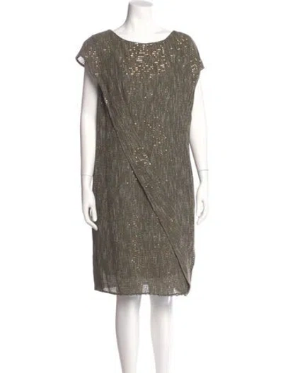 Pre-owned Escada Bateau Neckline Knee-length Dress In Green