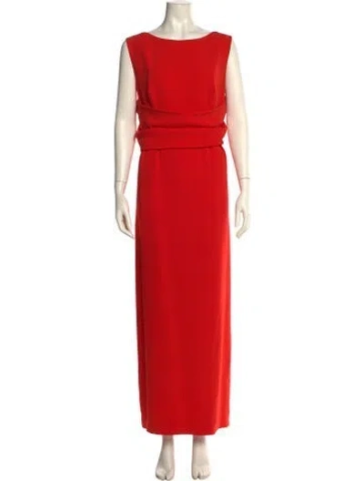 Pre-owned Escada Bateau Neckline Long Dress In Orange