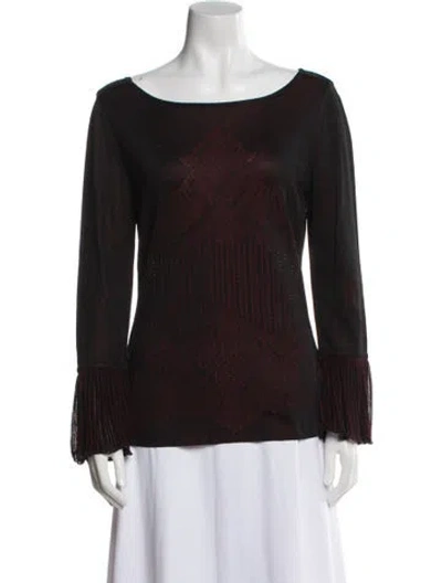 Pre-owned Escada Bateau Neckline Long Sleeve Blouse In Black