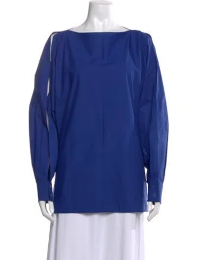 Pre-owned Escada Bateau Neckline Long Sleeve Blouse In Blue
