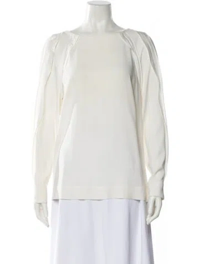 Pre-owned Escada Bateau Neckline Long Sleeve Blouse In Neutral