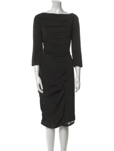 Pre-owned Escada Bateau Neckline Midi Length Dress In Black