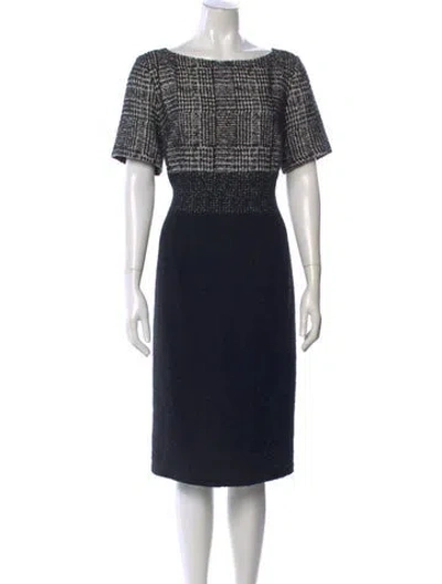 Pre-owned Escada Bateau Neckline Midi Length Dress In Black