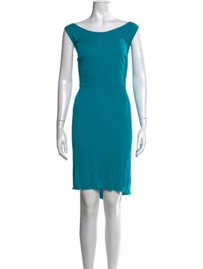 Pre-owned Escada Bateau Neckline Midi Length Dress In Blue