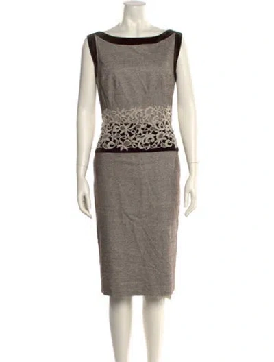 Pre-owned Escada Bateau Neckline Midi Length Dress In Brown