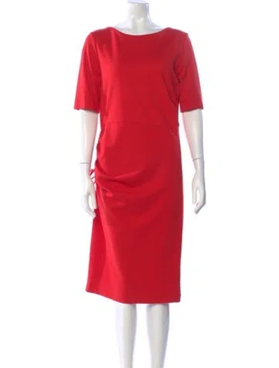 Pre-owned Escada Bateau Neckline Midi Length Dress In Red