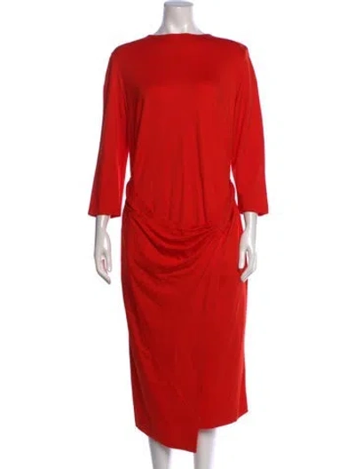 Pre-owned Escada Bateau Neckline Midi Length Dress In Red