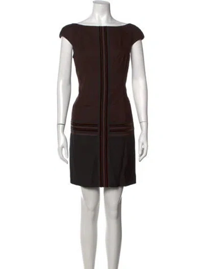 Pre-owned Escada Bateau Neckline Mini Dress In Brown