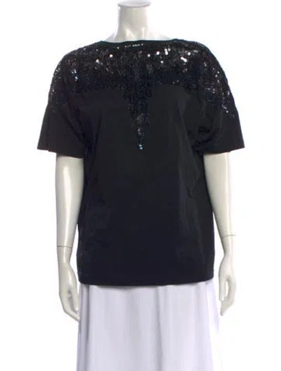 Pre-owned Escada Bateau Neckline Short Sleeve Top In Black