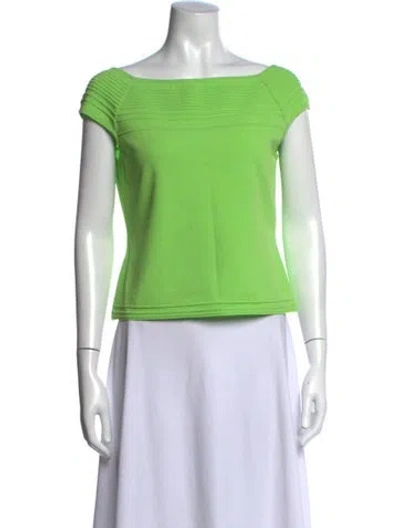 Pre-owned Escada Bateau Neckline Short Sleeve Top In Green