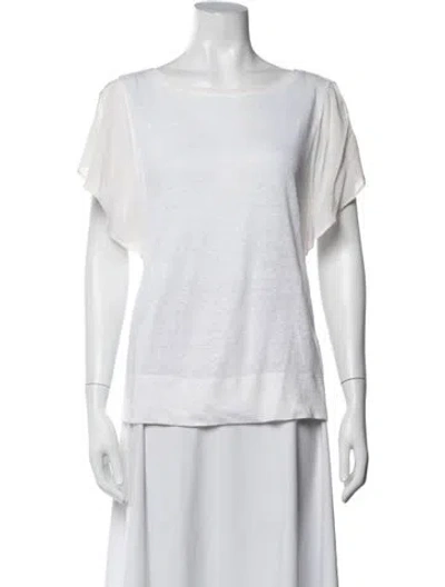 Pre-owned Escada Bateau Neckline Short Sleeve Top In White