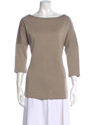 Pre-owned Escada Bateau Neckline Three-quarter Sleeve Top In Gray