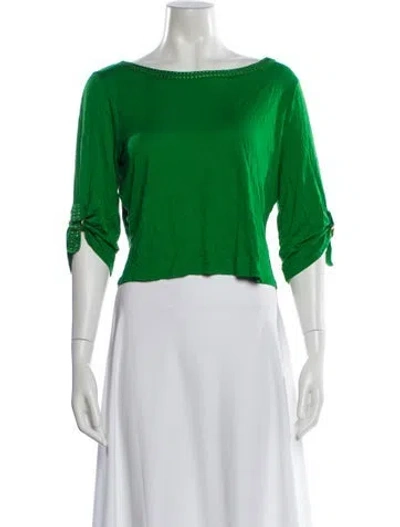 Pre-owned Escada Bateau Neckline Three-quarter Sleeve Top In Green