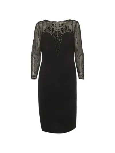 Pre-owned Escada Bead-embellished Lace-panel Midi Dress In Black