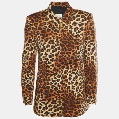 Pre-owned Escada Beige/brown Leopard Print Wool Blend Blazer M In Sand