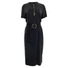 Escada Belted Midi Shirt Sleeve Dress In Black Cotton In Black