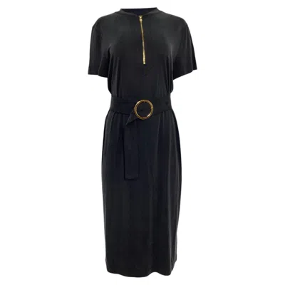 Pre-owned Escada Belted Midi Shirt Sleeve Dress In Black Cotton