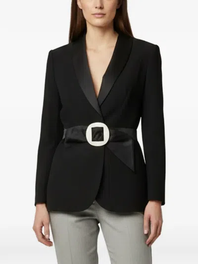 Pre-owned Escada Belted Shawl-lapel Blazer In Black
