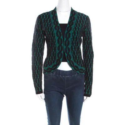 Escada Black And Green Jacquard Knit Open Front Sayakah Cardigan In Multi