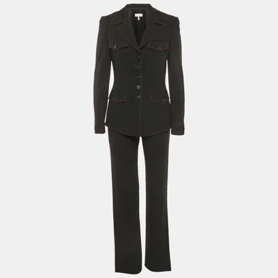 Pre-owned Escada Black & Red Trim Wool Belted Pant Suit S