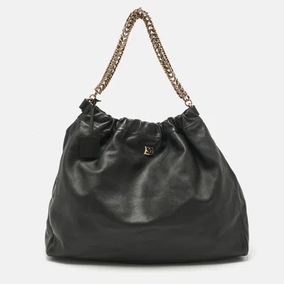 Pre-owned Escada Black Leather Chain Logo Hobo