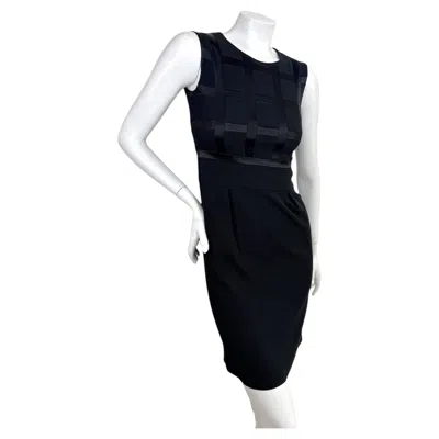 Pre-owned Escada Black Satin Ribbon Grid Tailored Sheath Cocktail Dress Size 32