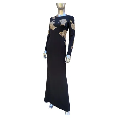 Pre-owned Escada Black Slinky Asymmetrical Modern Long Dress Beaded/sequins Size 4us/32eu
