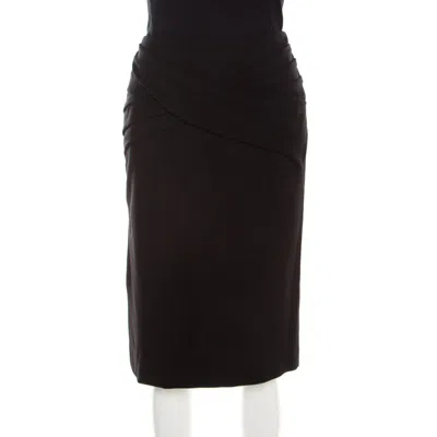 Escada Black Stretch Knit Draped Pleat Front Runia Pencil Skirt