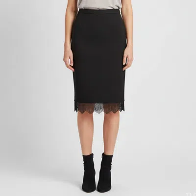 Pre-owned Escada Black Stretch Wool Beaded Fringed Skirt M