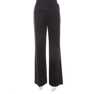 Escada Black Textured Cotton Jacquard High Waist Wide Leg Trousers