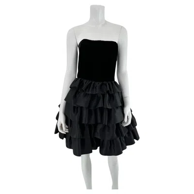 Pre-owned Escada Black Velvet Bustier Bodice Taffeta Ruffle Mini Skirt Cocktail Dress 36