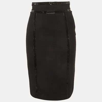 Pre-owned Escada Black Wool Blend And Leather Pencil Skirt S