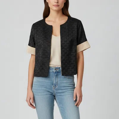Pre-owned Escada Black/pink Textured Satin Short Sleeve Jacket M