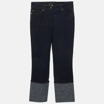 Pre-owned Escada Blue Denim Turn Up Embellished Hem Jeans S/waist 27"