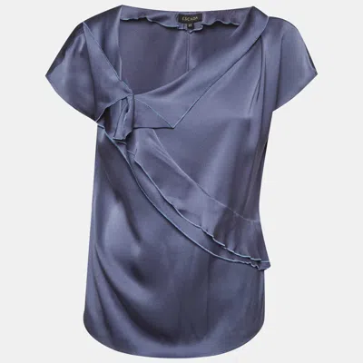 Pre-owned Escada Blue Satin Ruffle Detail Nanett Sleeveless Top L