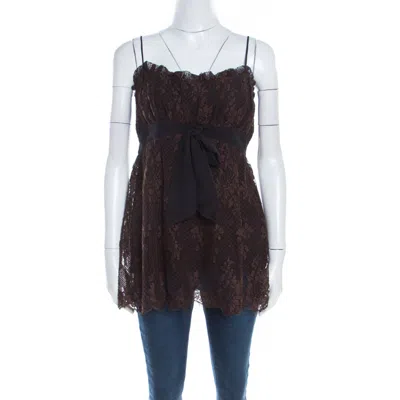 Escada Brown Floral Cotton Lace Babydoll Top In Black