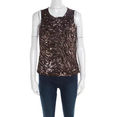 Escada Brown Sequin Embellished Nylon Mesh Sleeveless Top