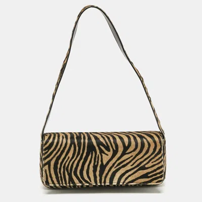 Pre-owned Escada Brown/black Zebra Print Calfhair Flap Shoulder Bag